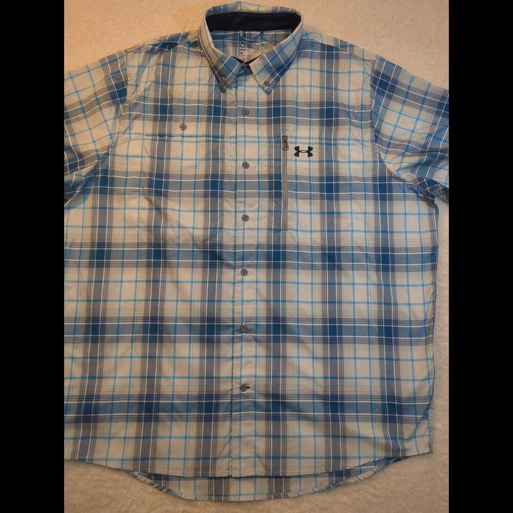 Under Armour Shirt Mens Sz XL Blue Plaid Performance Vented Fishing Hike Outdoor
